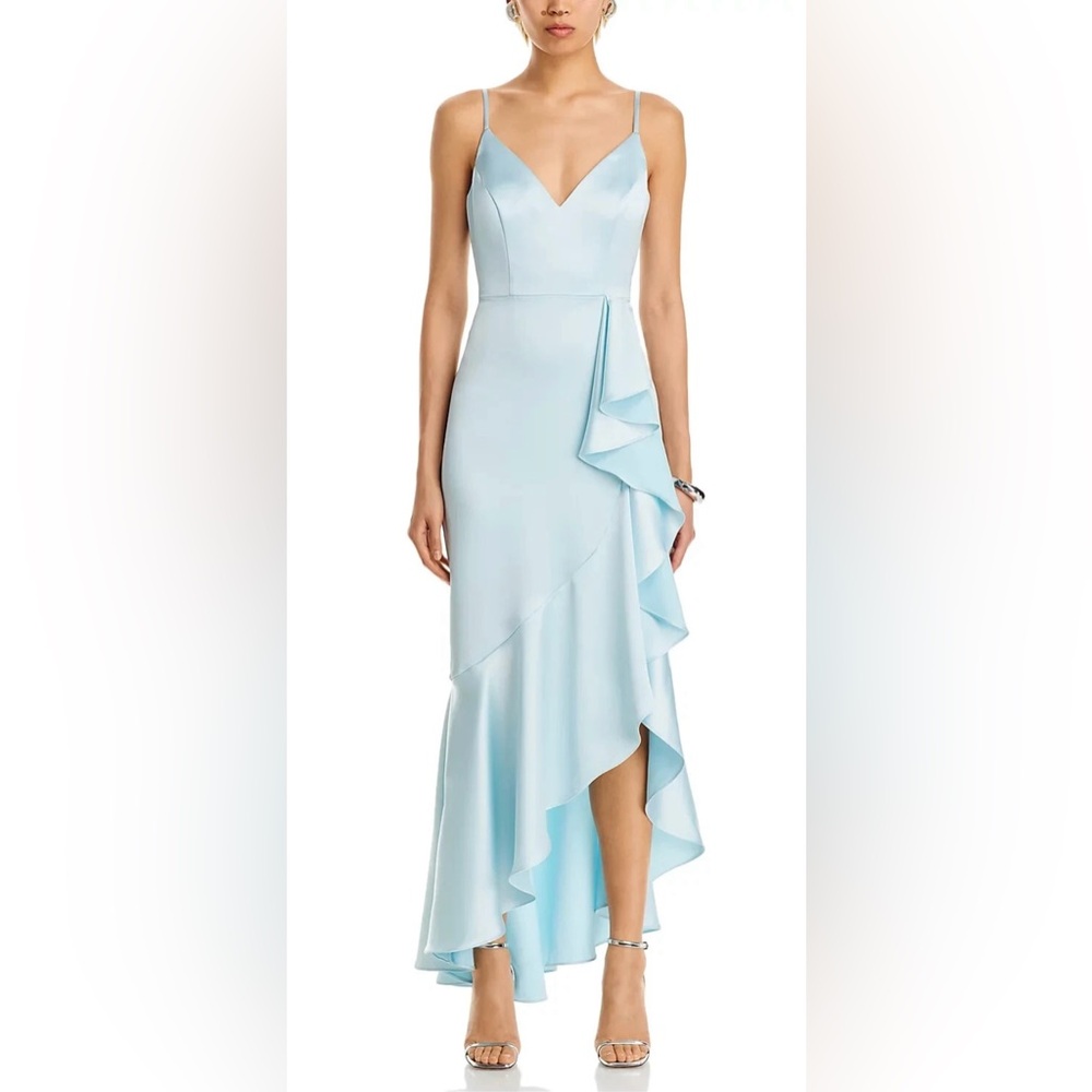 AQUA Formal Satin Side Ruffle Midi Dress Size 4 New